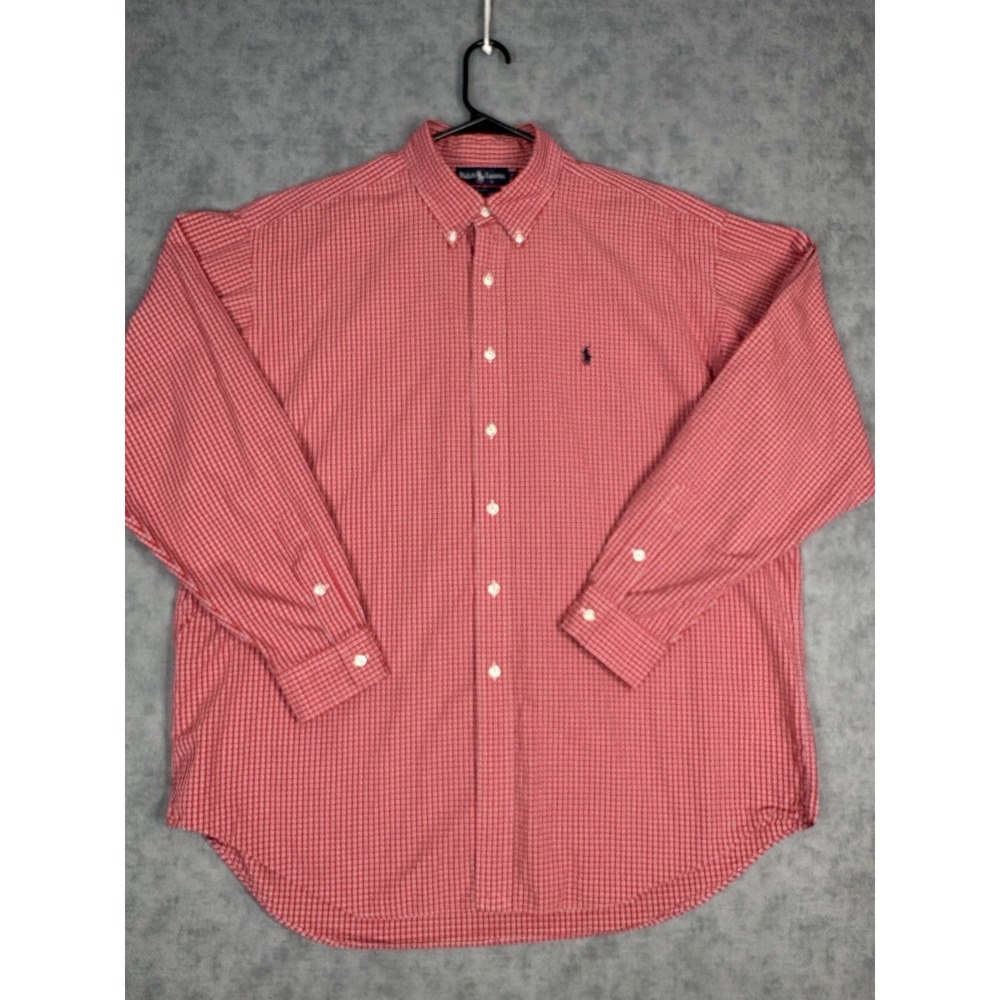 Vintage Polo Ralph Lauren Blake Shirt XL Red Plaid Hong Kong 2 Ply Cotton 90s